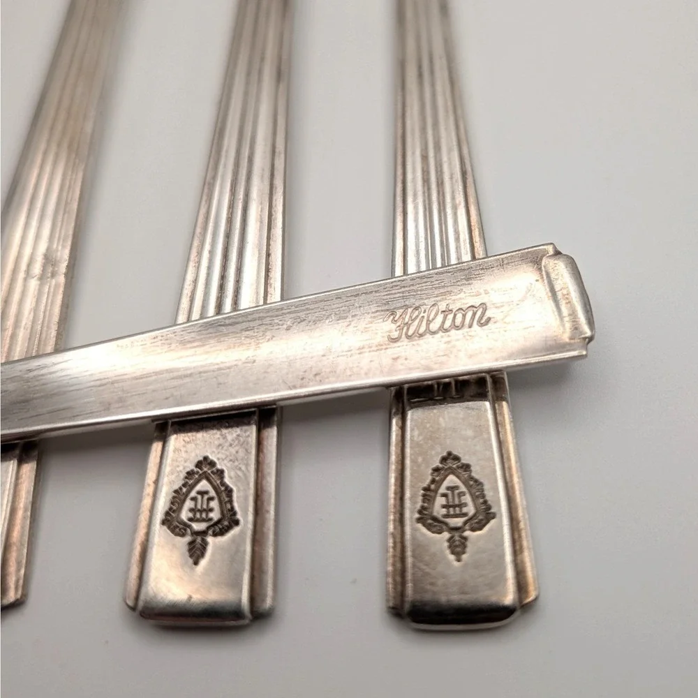 Vintage Hilton Hotel Cocktail Forks Set of 5 IS Co. Silverplate 5.75